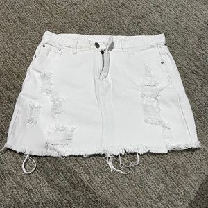 White distressed jean skirt